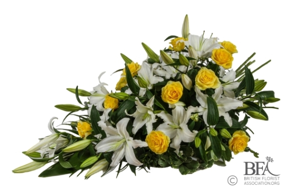 Single Ended Spray White Lily & Yellow Rose